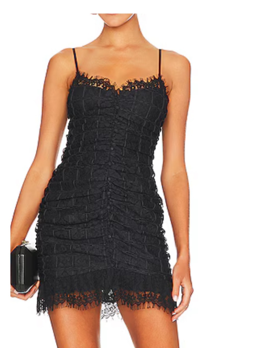 For Love and Lemons Black Lace Ruched Samira Mini Dress- 1X LBD